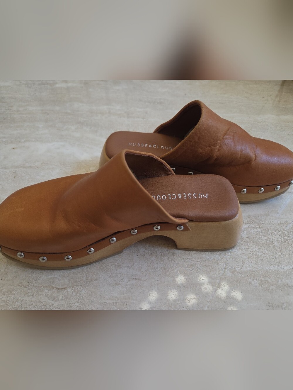 Musse & Cloud Women's Tan Leather Studded Clog Slide Size 36